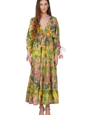 America & Beyond Tropical Print Maxi Dress in Yellow & Pink